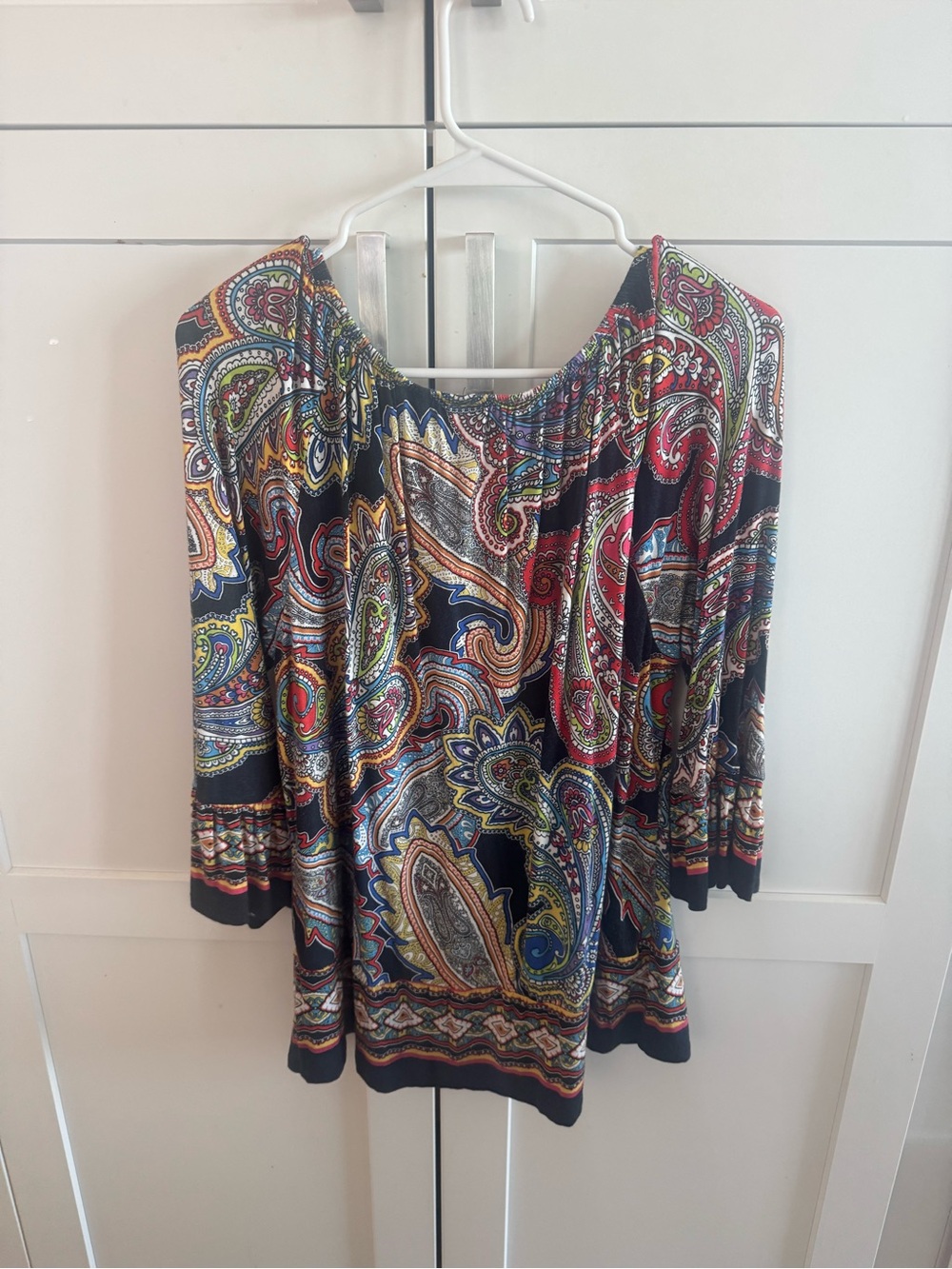 Bila Navy Paisley Off-Shoulder Tassel Peasant Blouse - Picture 2 of 5